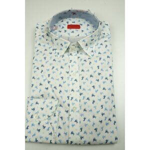 Isaia White Shades of Blue Cupid Woven Long Sleeve Cotton Shirt 15.5/39 NEW